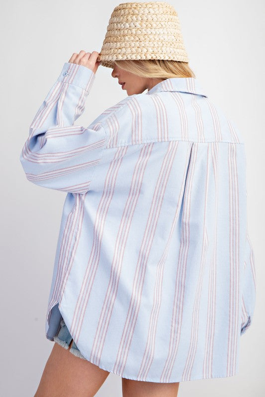 CURVY-STRIPE BUTTON DOWN SHIRT