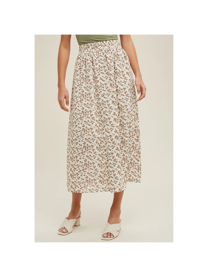 Floral Buttoned Midi Skirt