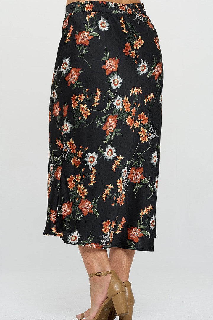 Curvy  Floral A-Line Midi Skirt