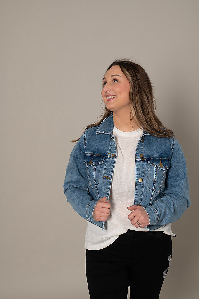 Jacqueline Pleat Sleeve Crop Denim Jacket