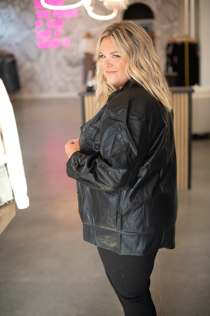 Curvy Faux Leather Shacket