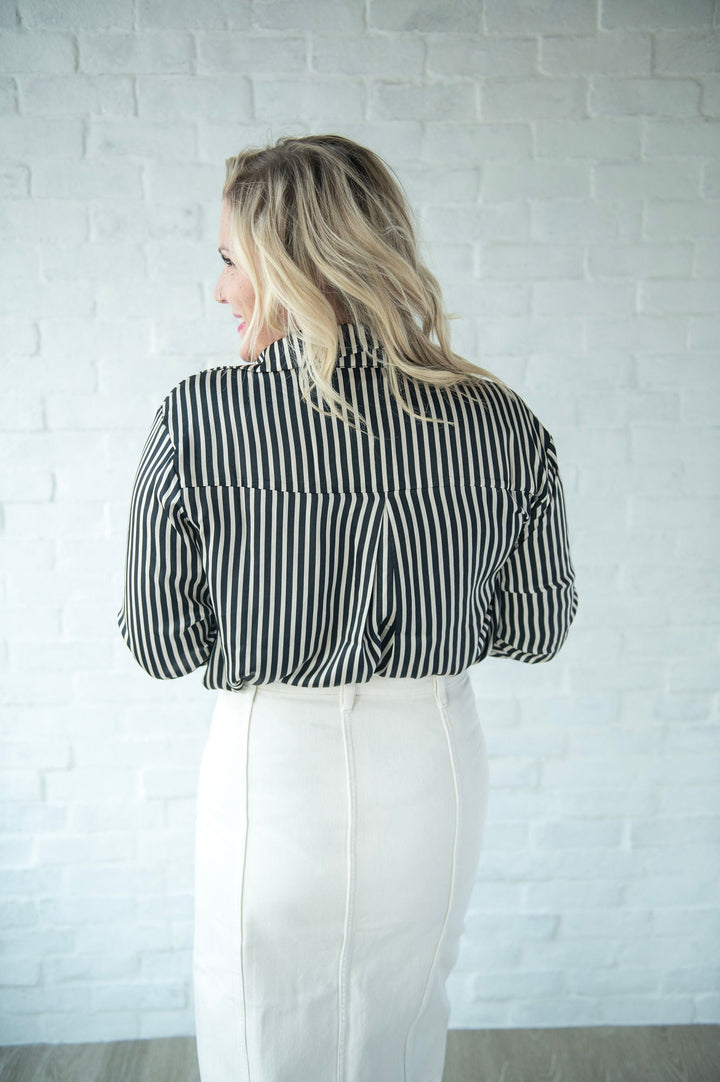 Striped button down over sized shirt