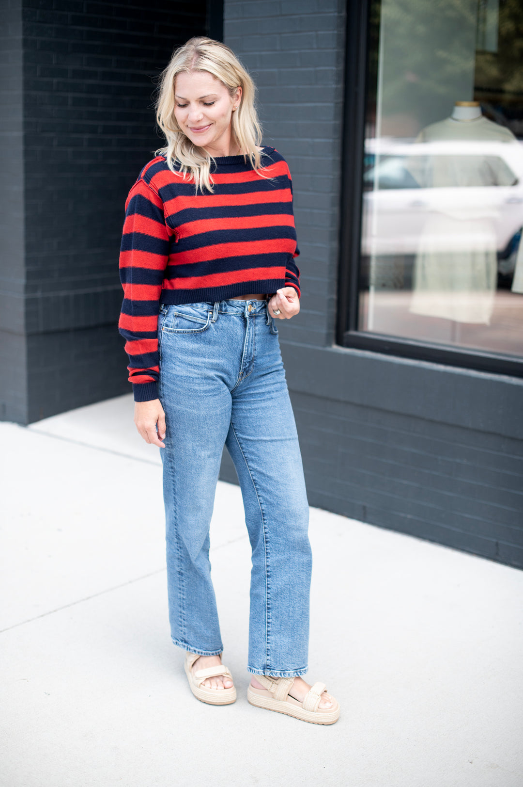 we the free into the blue pullover/red combo