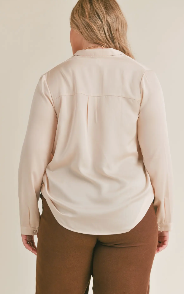 Curvy Taz Wrap Long Sleeve Top: Champagne